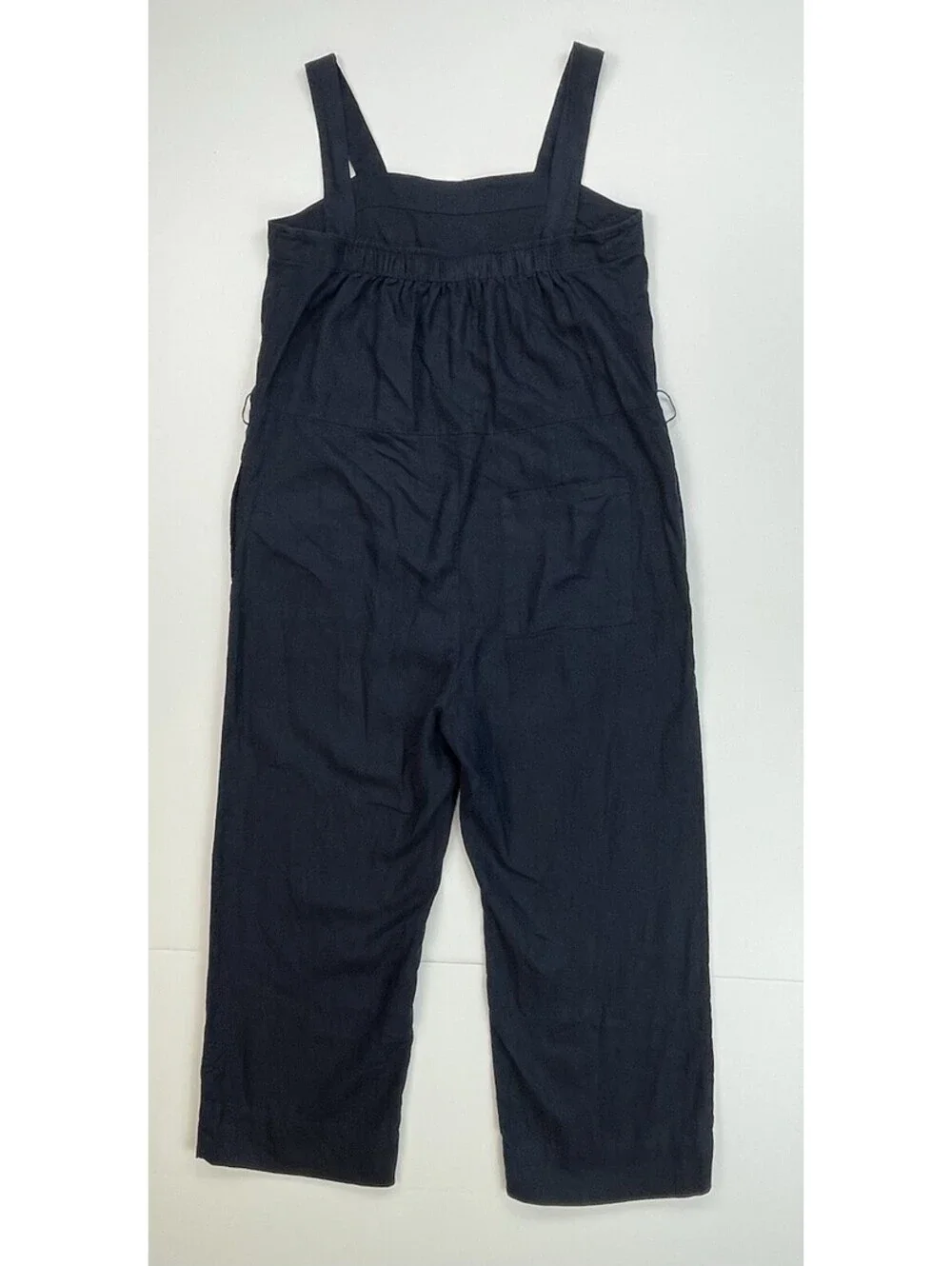 Quince European Linen Square Neck Jumpsuit L Navy Blue Cropped NO BELT
